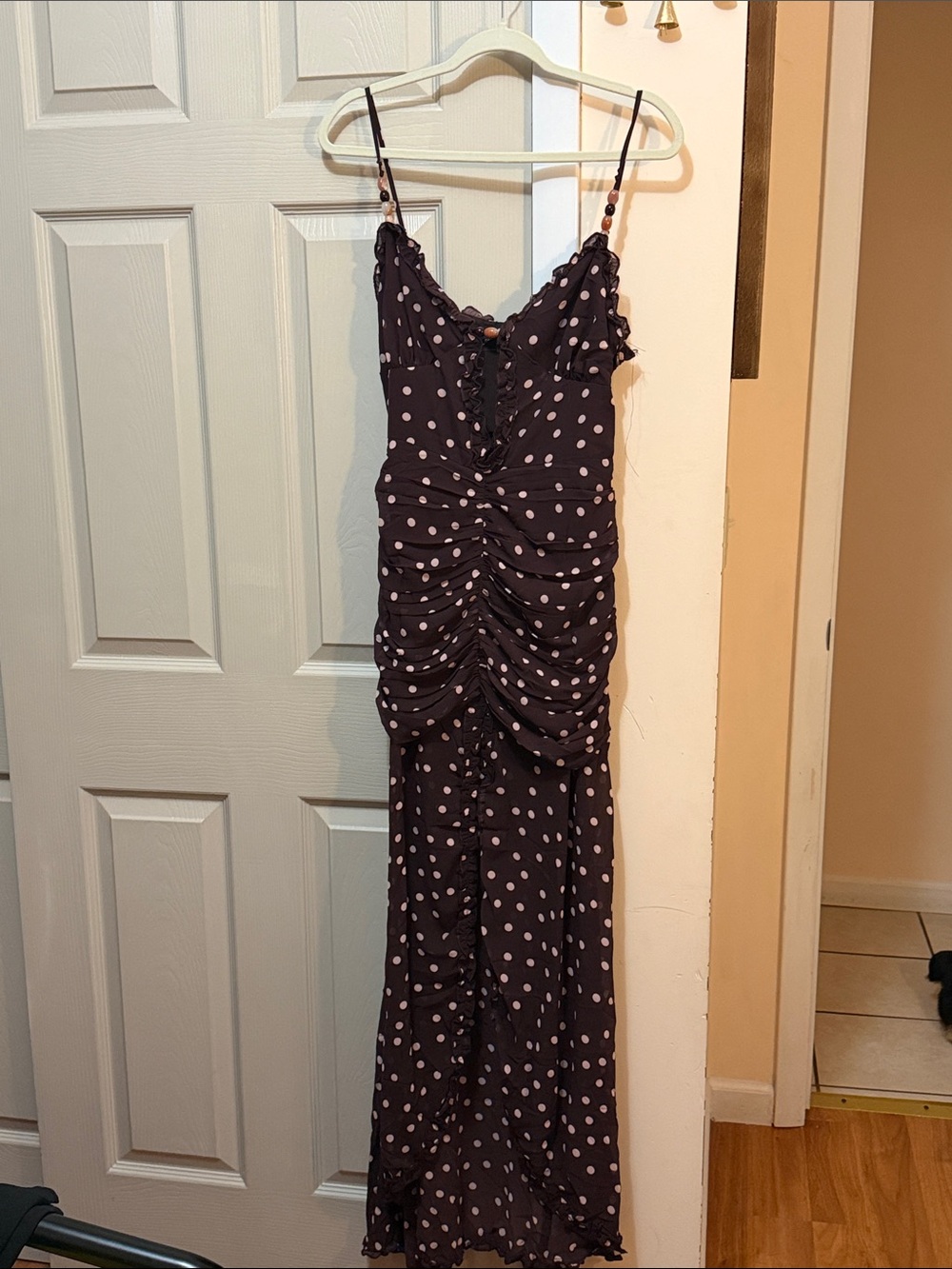 Fashion Nova Black Maxi Dress with Pink Polka Dots